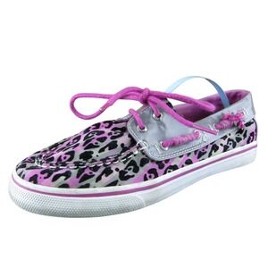 Sperry Youth Girls Boat Shoe Size 4 Medium Pink Fabric Lace Up